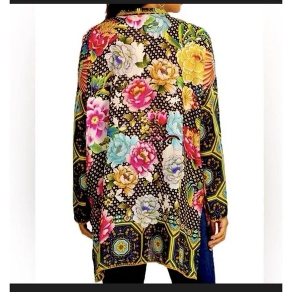 Johnny Was silk Fagan Josie Boho Silk Button Down Top Blouse Shirt,Multi Size M - Picture 2 of 13